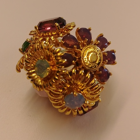 NWOT Coach Multi Stone Floral Cluster Cocktail Ring - Picture 3 of 10